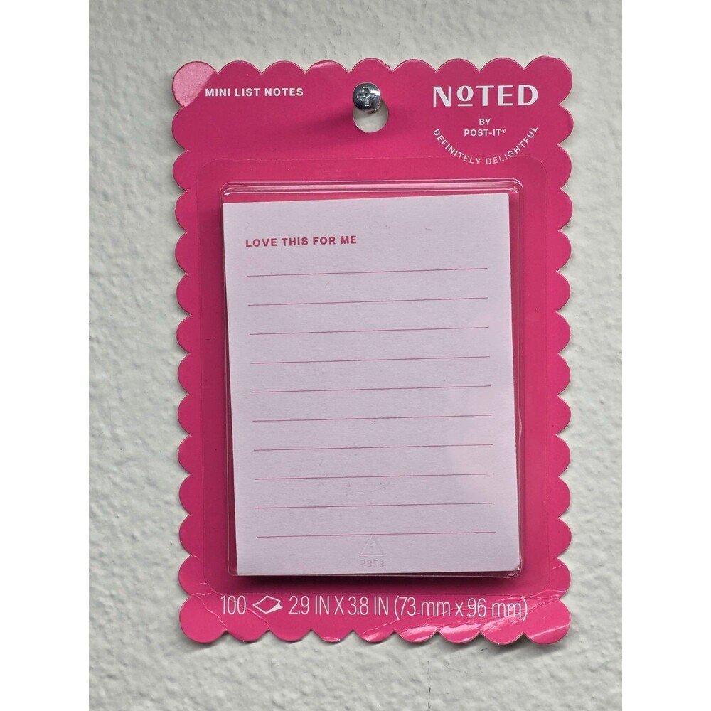 Noted by Post-it Pink & Red Scalloped List Pad "Love This For Me" 100 Sheets NEW